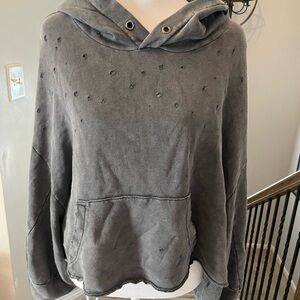Free People Distressed Charcoal Hoodie